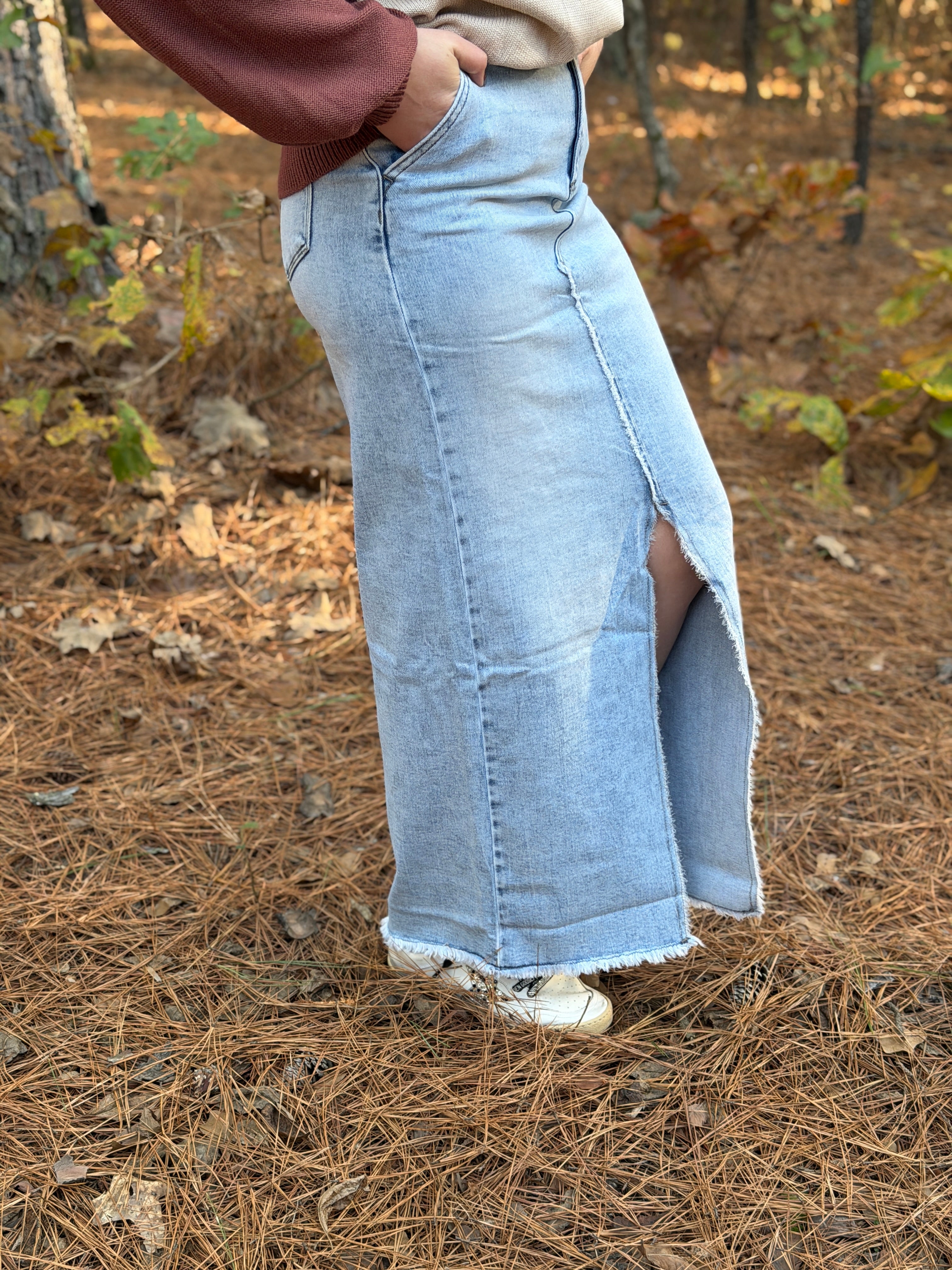 The Ruth Long Denim Skirt